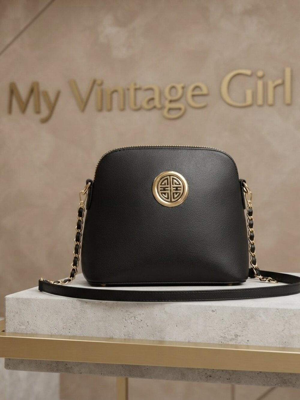 MVG Genuine Leather Black Bowler Bag